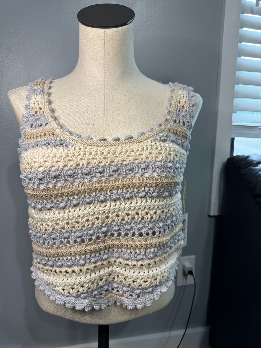 NEW Jessica Simpson Crochet Knit Crop Tank Top - XL- Boho Cottagecore